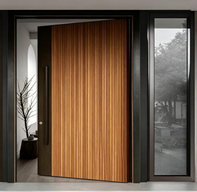 P-047 Polar Black Wood Grain Glass Door