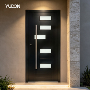 YUDON DOOR Cast Aluminum Pivot Door With Glass Frame Minimalist Style Matte Black Finish