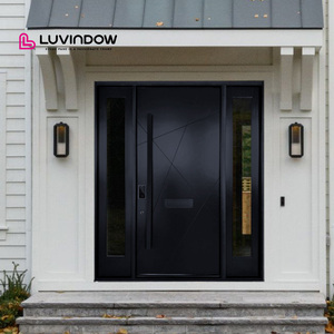 American Modern Style Main Security Door External Aluminum Entry Front Doors Exterior Black Door For House Villa