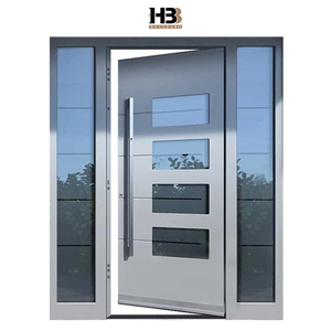 American Modern House Front Main Entrance 4 Glass Panel Inserted Insulated Metal Stainless Steel Security Exterior Door