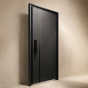 Anti Theft Smart Entry Door Digital Keypad Modern Black Exterior Front Door Stainless Steel For Safe Home Apartment Entrance