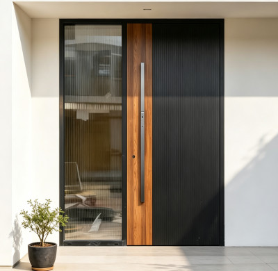 P-066 Polar Black Wood Grain Glass Door