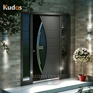 Modern Curved Glass Cast Aluminum Front Entry Door Security Entrance Door with Sidelights