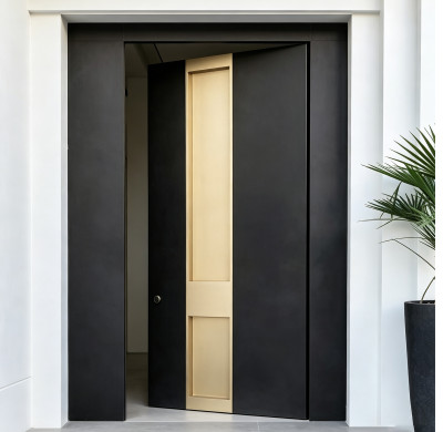 P-118 Black And Gold Aluminum Pivot Door