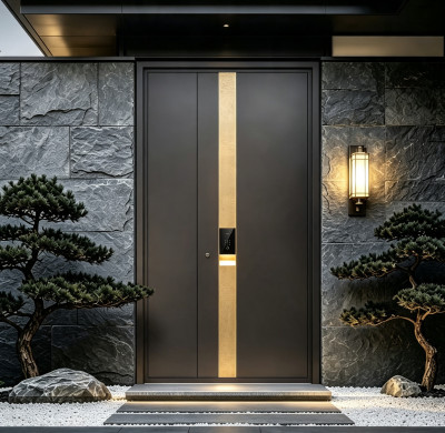 Z-002 Polar Black Wood Grain Unequal Double Door