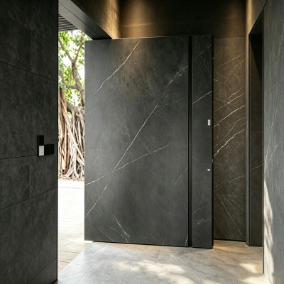 Polar Black Wood Grain Pivot Door