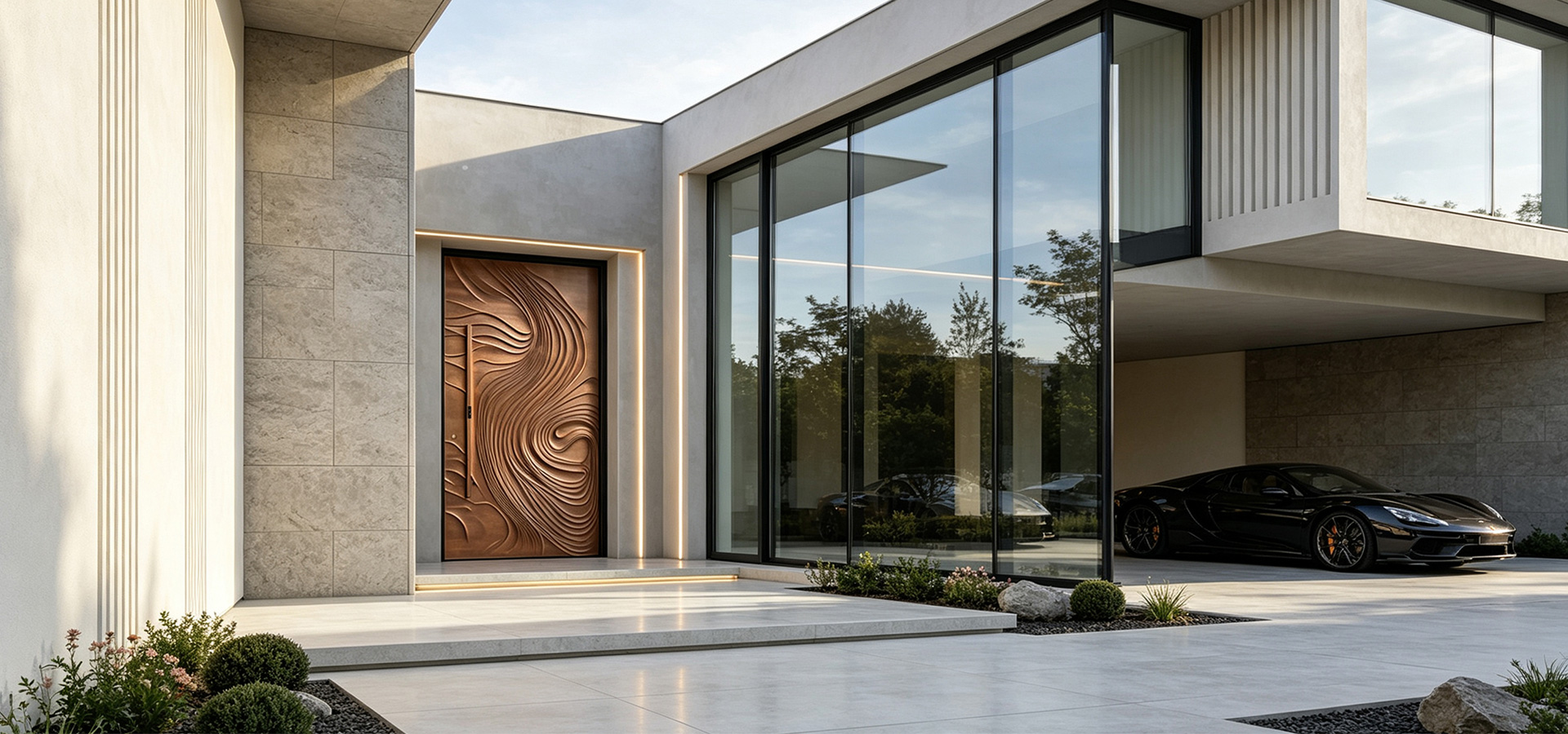 Oversized aluminum pivot entrance door