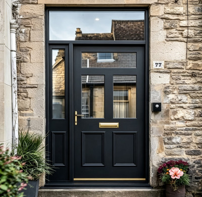 Q-001 Polar Black Wood Grain Glass Door