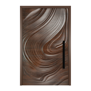 3D Teak Solid Wood Carved Door Suitable for Villa and Hotel Lobby Entrance Wooden Door
