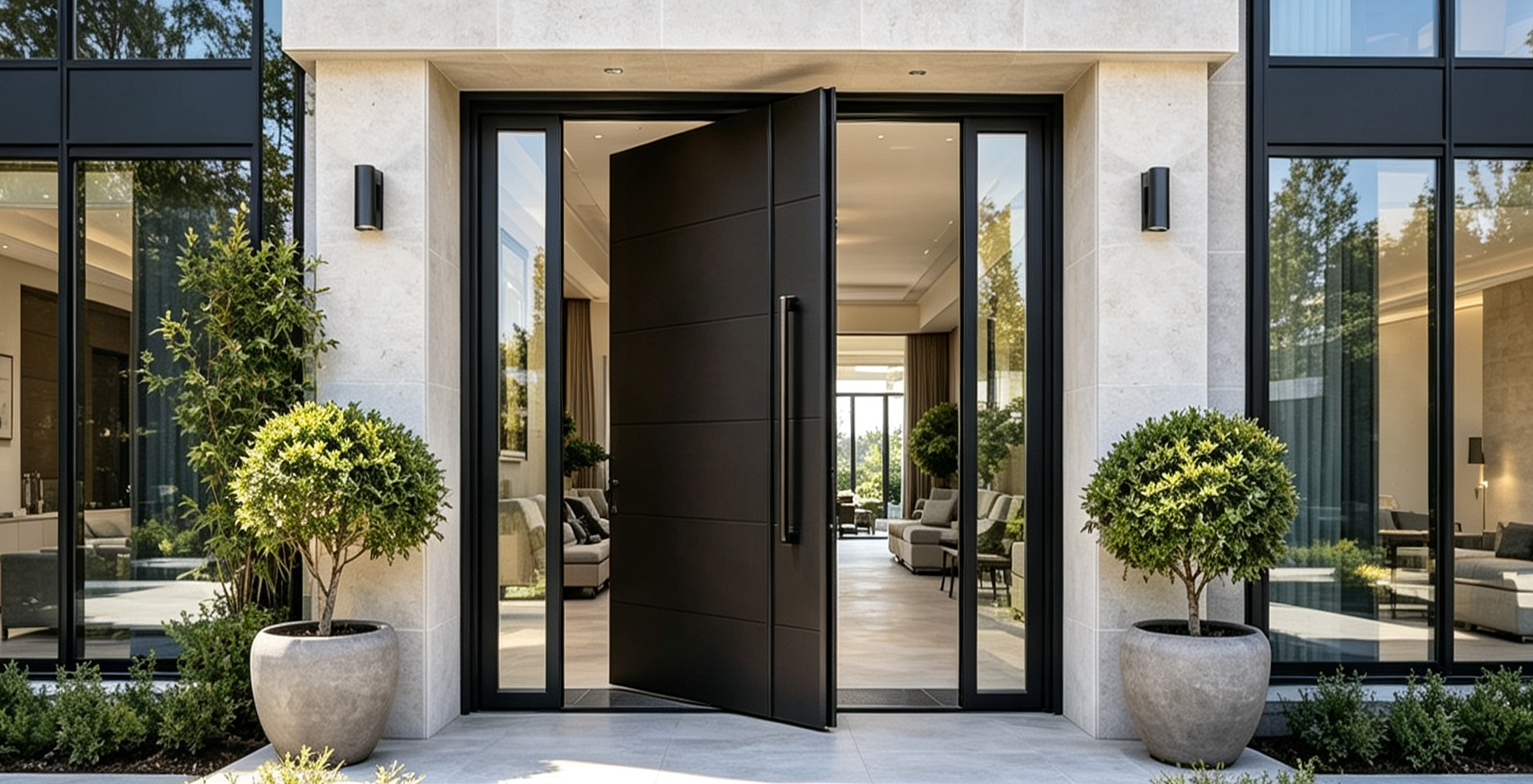 Aluminum entry door with glass panels