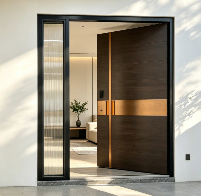 P-067 Polar Black Wood Grain Glass Door