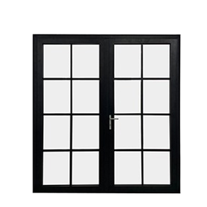 OEM Custom 2026 French Double Doors Double Swing Black Aluminum Grid Clear Glass Garden Patio Villa Thermal Fire Rated CE NFRC