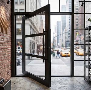 Large Glass Aluminum Pivot Door Black Entrance