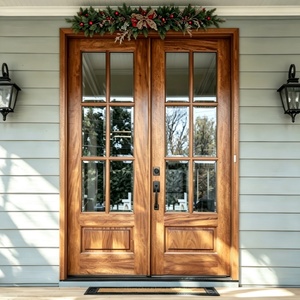 Direct Factory Modern Hinged Aluminum Solid Wood Doors Soundproof Triple Tempered Glass Custom Home Front Casement Door