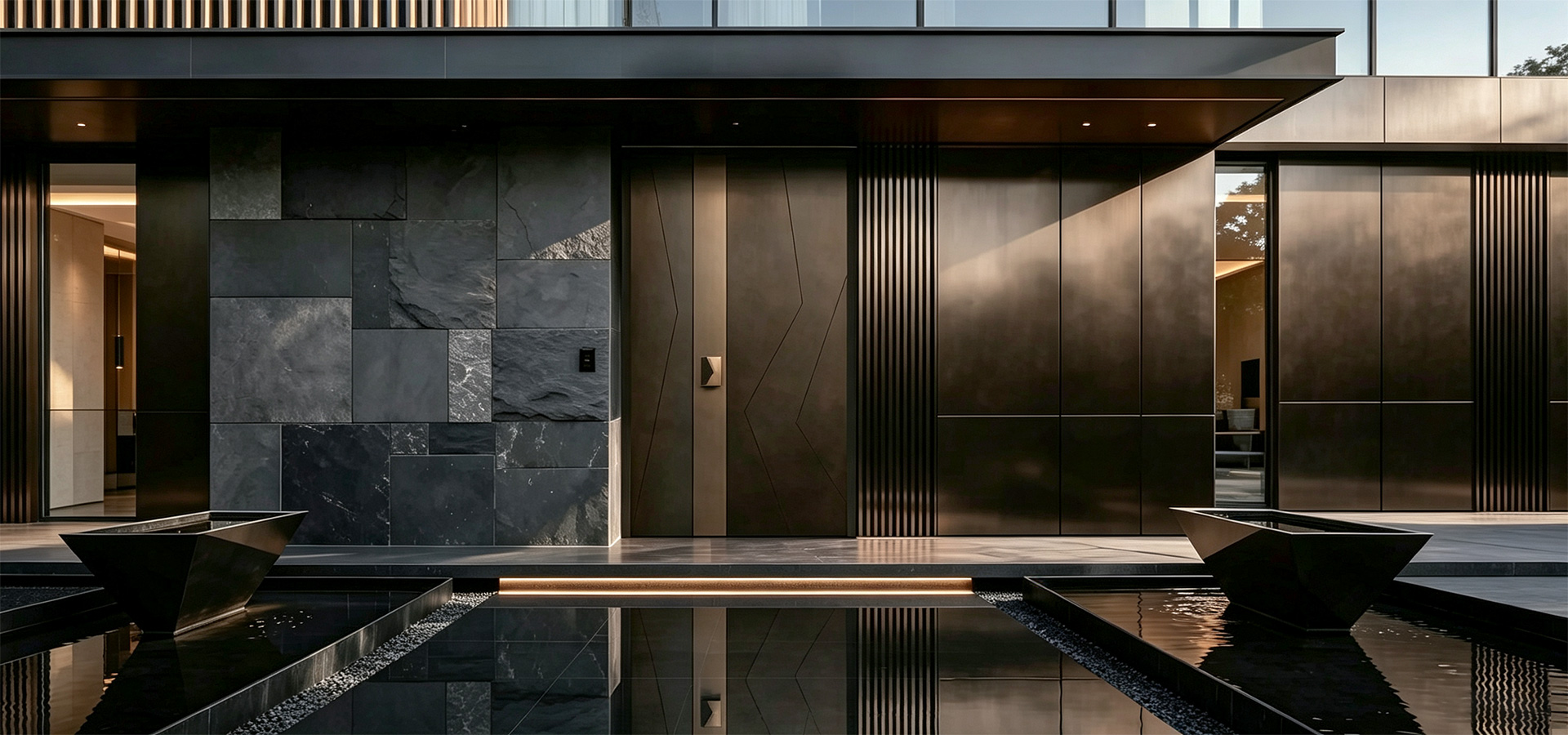Aluminum unequal double door entrance