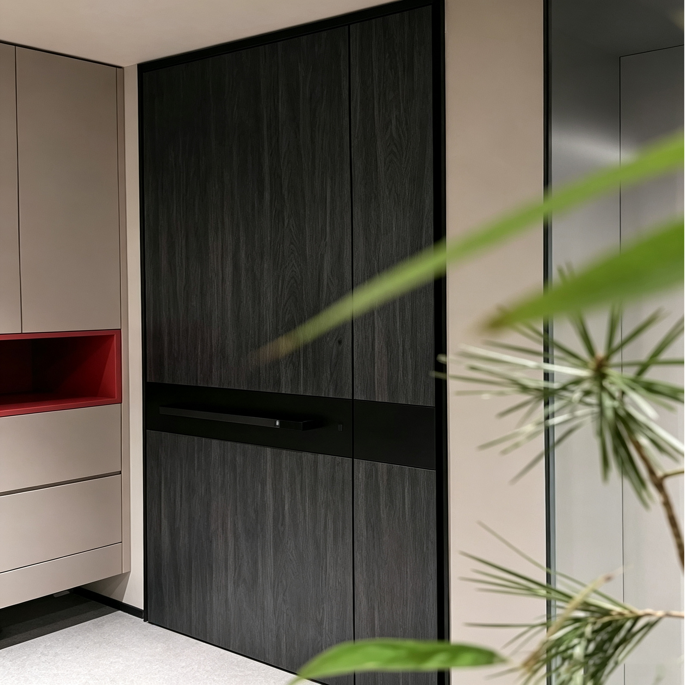 P-122 Polar Black Wood Grain Pivot Door