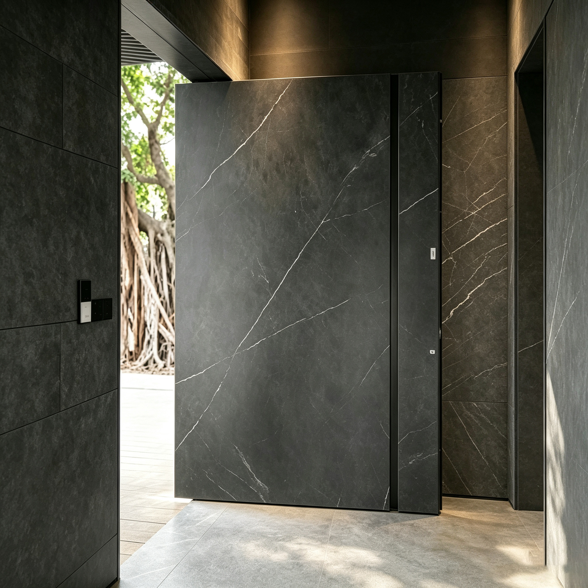 P-102 Polar Black Wood Grain Pivot Door