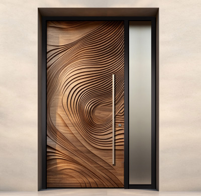 P-065 Polar Black Wood Grain Glass Door