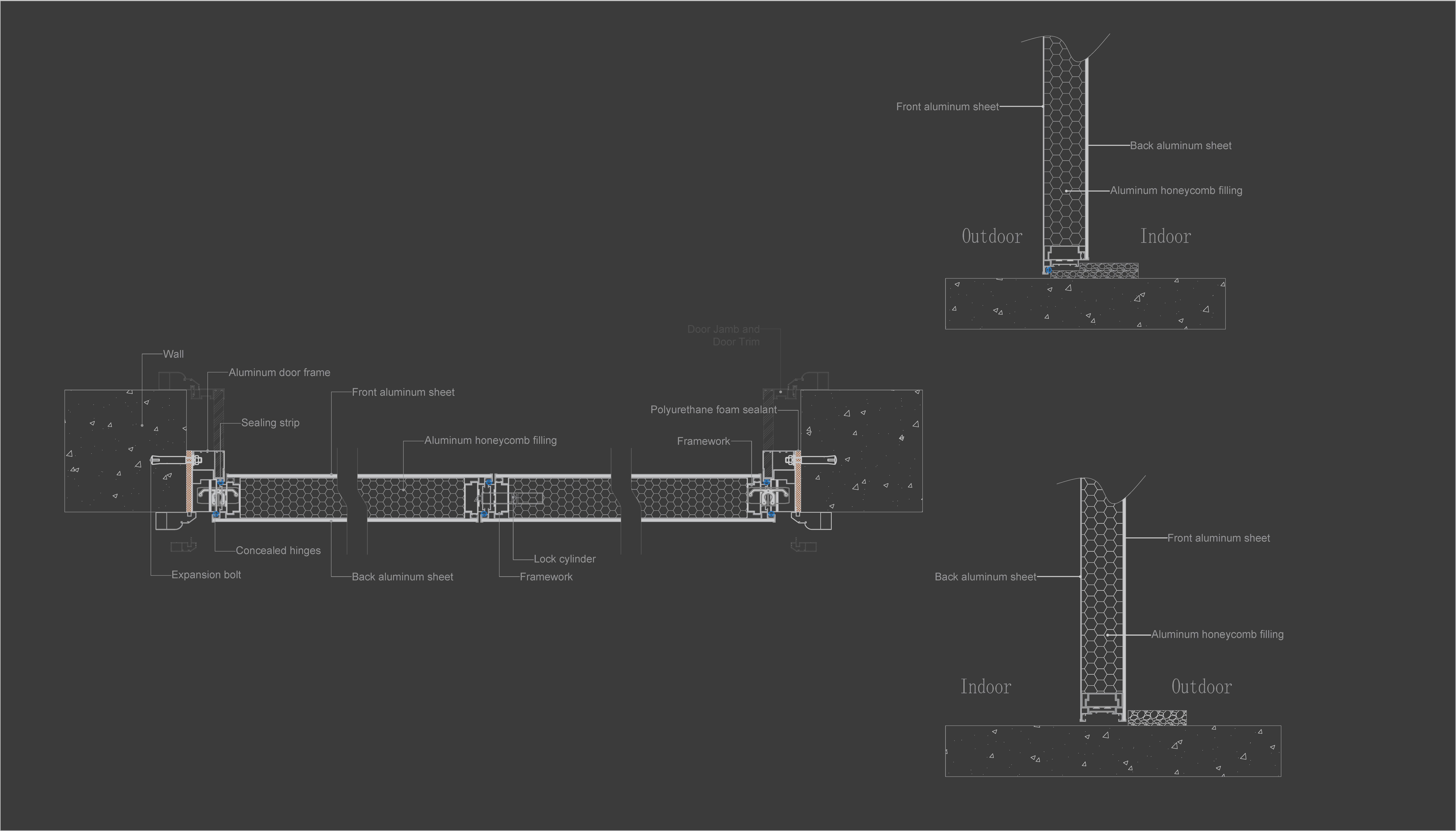 T93 non-thermal CNC carved aluminum door profile cross section