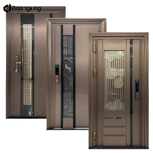 High-End Stainless Steel Security Door with Patterned Glass Panel Gold Finish Frame Custom Size for Luxury Villa Entrance
