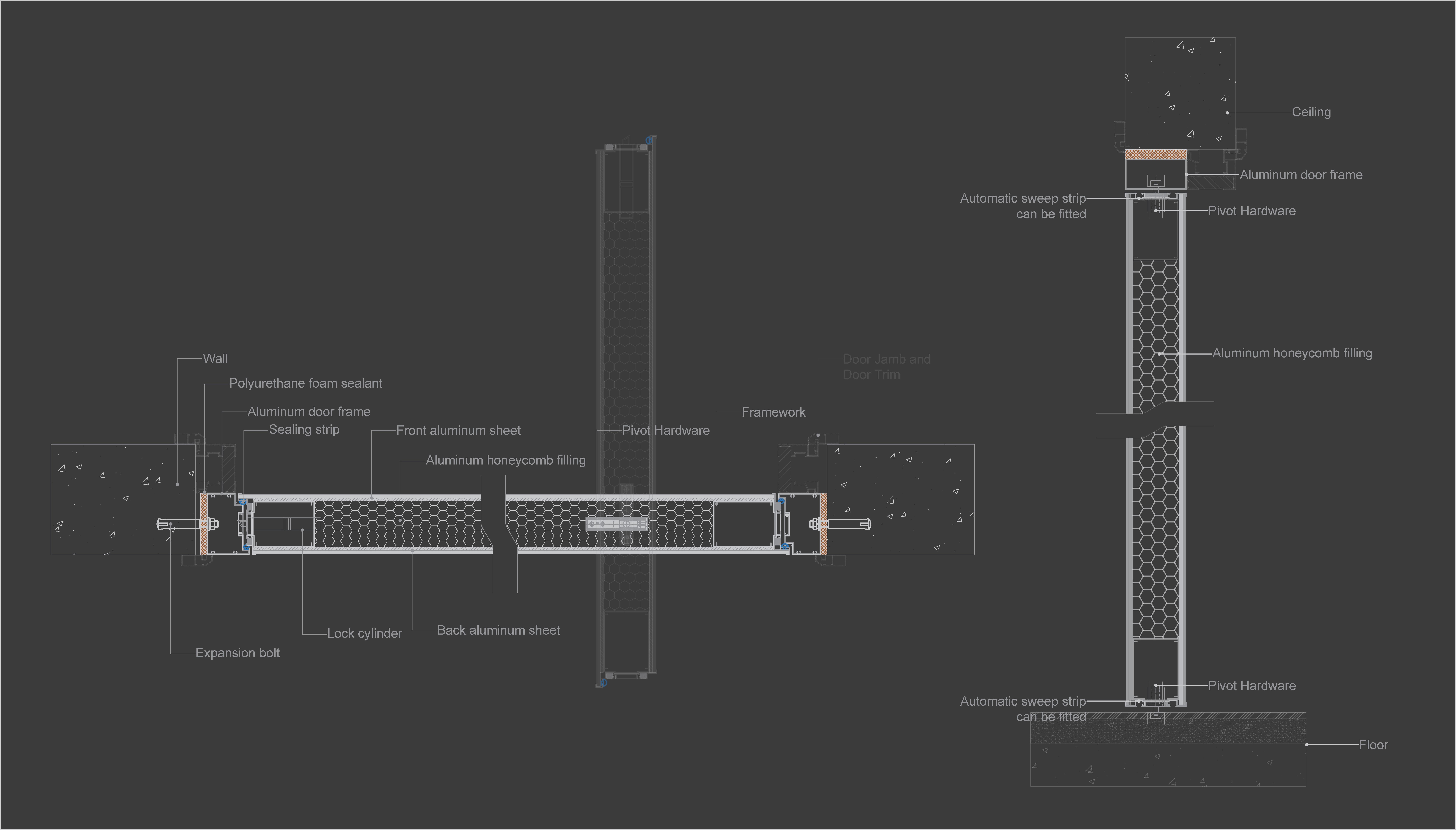 P100 heavy duty pivot door profile structure cross section