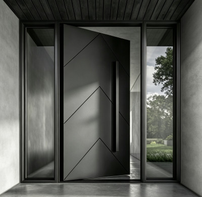 P-164 Polar Black Wood Grain Glass Door