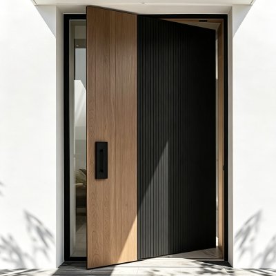 Black Wood Grain Aluminum Pivot Door