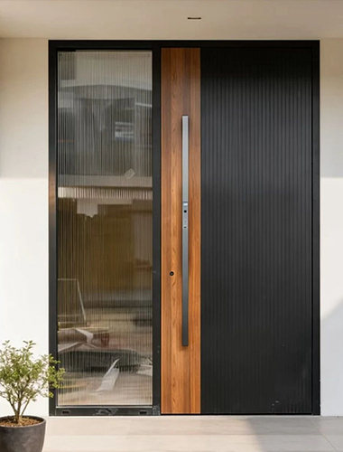 Custom aluminum front door with wood grain finish