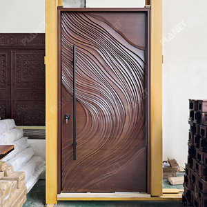 Modern Style 3D Teak Solid Wood Carved Restaurant Entrance Doors Suitable for Villa and Hotel Lobby Entrance Wooden Door