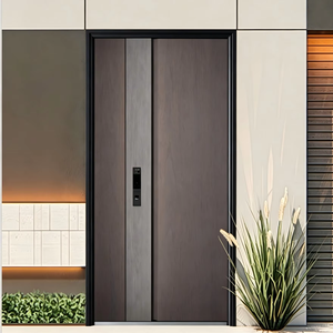 Aluminium CNC Carved Entry Door Thermal Break Fingerprint Smart Lock Tempered Glass PVDF Waterproof Villa Hotel ODM