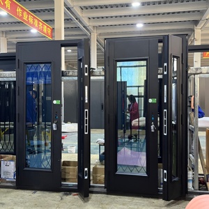 Modern Design Villas Black Profile Aluminum Frame Exterior Front Entry Doors with Customized Color & Size