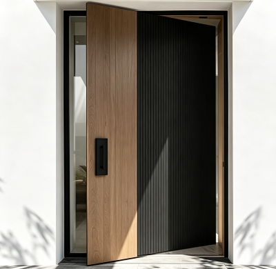 P-001 Black Wood Grain Aluminum Pivot Door